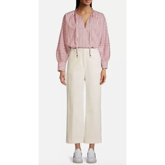 HUGO BOSS Women's Bateco Striped Tie Neck Top in Sienna/Rust NWT Size 6 - Picture 4 of 9